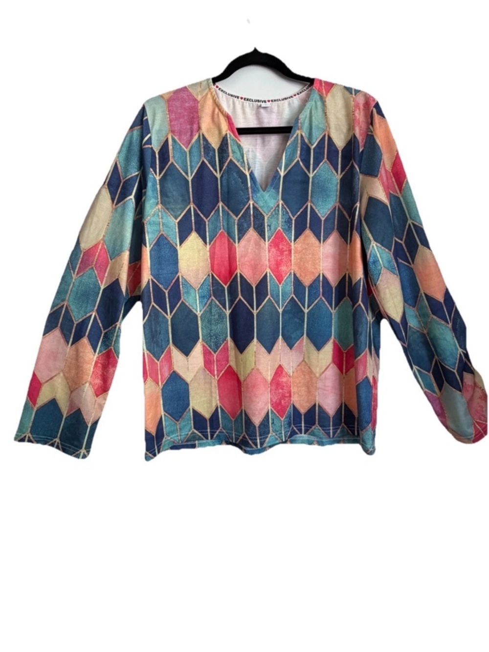 Multicolor Geometric V-Neck Blouse